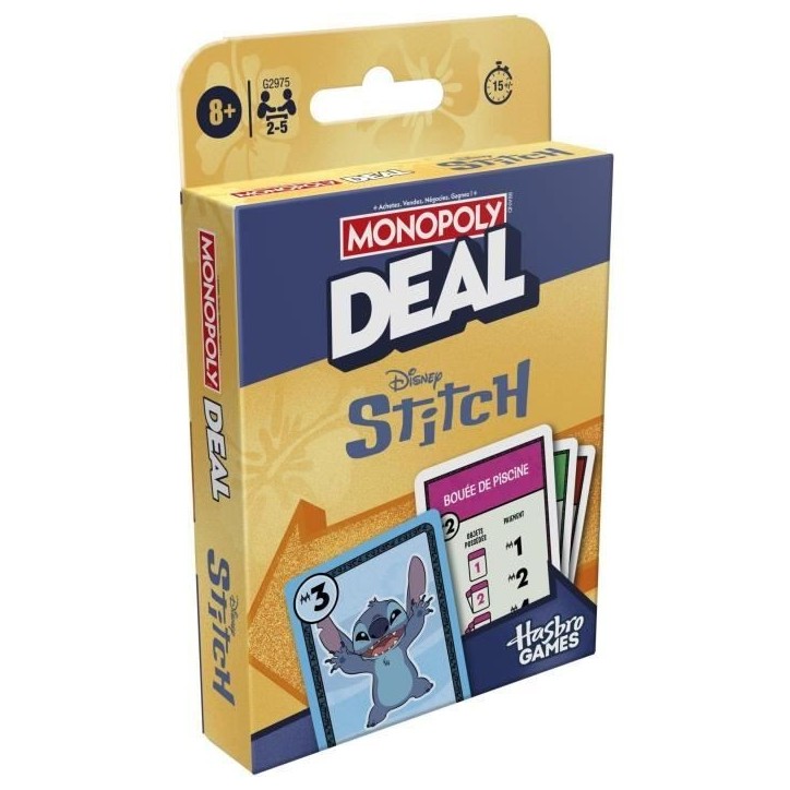 Monopoly Deal Stitch, Jeu de cartes rapide 15 min, Hasbro Games, Des 8 ans