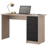 PARISOT Bureau droit 3 tiroirs - Décor chene/noir - L 121,4 x P 55 x