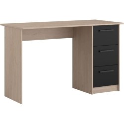 PARISOT Bureau droit 3 tiroirs - Décor chene/noir - L 121,4 x P 55 x