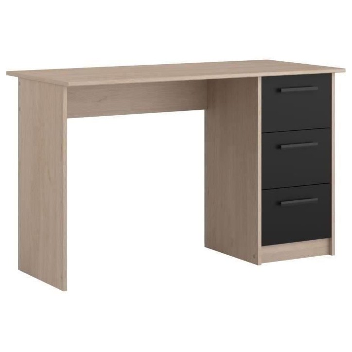 PARISOT Bureau droit 3 tiroirs - Décor chene/noir - L 121,4 x P 55 x H 74.5 cm - ESSENTIEL PARISOT Bureau droit 3 tiroirs - Décor chene/noir - L 121,4 x P 55 x H 74.5 cm - ESSENTIEL