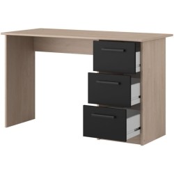 PARISOT Bureau droit 3 tiroirs - Décor chene/noir - L 121,4 x P 55 x