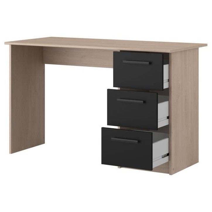 PARISOT Bureau droit 3 tiroirs - Décor chene/noir - L 121,4 x P 55 x H 74.5 cm - ESSENTIEL PARISOT Bureau droit 3 tiroirs - Décor chene/noir - L 121,4 x P 55 x H 74.5 cm - ESSENTIEL