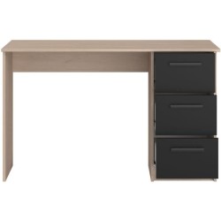PARISOT Bureau droit 3 tiroirs - Décor chene/noir - L 121,4 x P 55 x