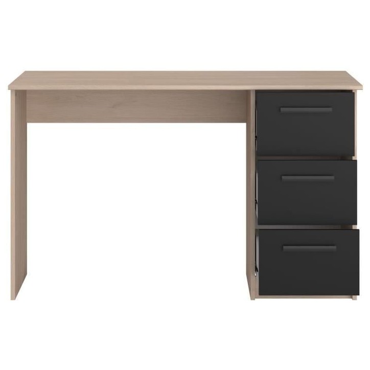 PARISOT Bureau droit 3 tiroirs - Décor chene/noir - L 121,4 x P 55 x H 74.5 cm - ESSENTIEL PARISOT Bureau droit 3 tiroirs - Décor chene/noir - L 121,4 x P 55 x H 74.5 cm - ESSENTIEL