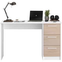 Bureau droit ESSENTIEL - 3 tiroirs - Décor chene et blanc - L 121,2 x