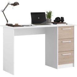 Bureau droit ESSENTIEL - 3 tiroirs - Décor chene et blanc - L 121,2 x