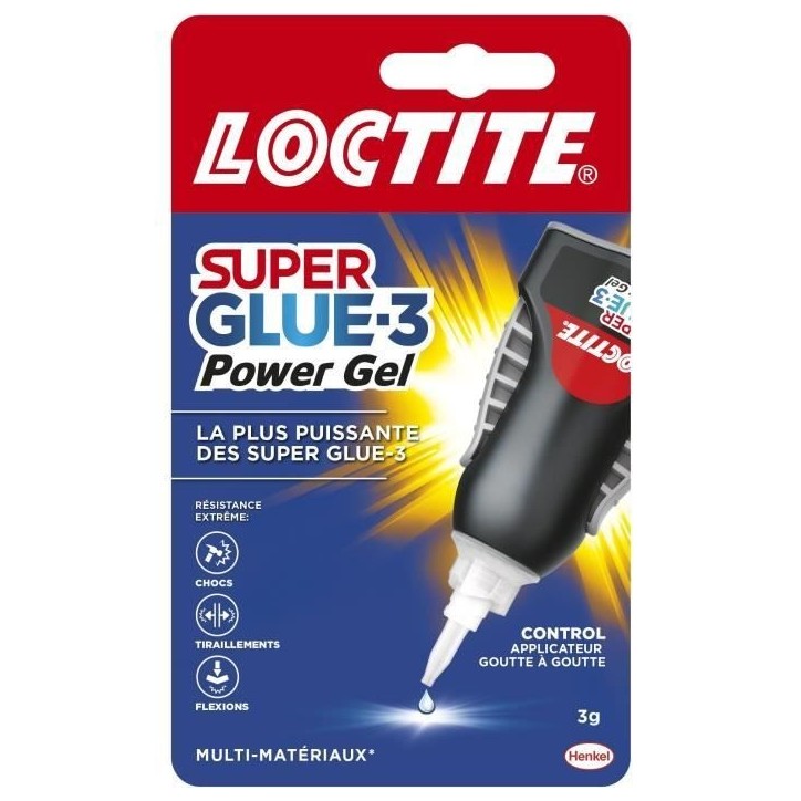 Colles cyanocrylates - LOCTITE - SUPERGLUE-3P - Power Gel Control - Tube 3g Colles cyanocrylates - LOCTITE - SUPERGLUE-3P - Power Gel Control - Tube 3g