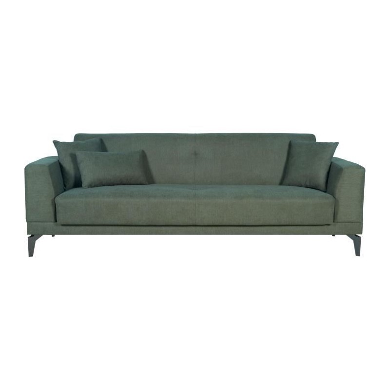 Canapé convertible 3 places - HENRY - Tissu vert foncé - 3 coussins Canapé convertible 3 places - HENRY - Tissu vert foncé - 3 coussins