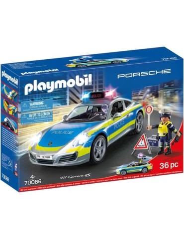 PLAYMOBIL - Porsche 911 Carrera 4S Police - 2 policiers et accessoires - Effets sonores et lumineux