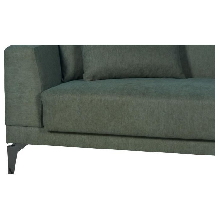 Canapé convertible 3 places - HENRY - Tissu vert foncé - 3 coussins - coffre de rangement - 234 x 85 x 84 cm Canapé convertible 3 places - HENRY - Tissu vert foncé - 3 coussins - coffre de rangement - 234 x 85 x 84 cm