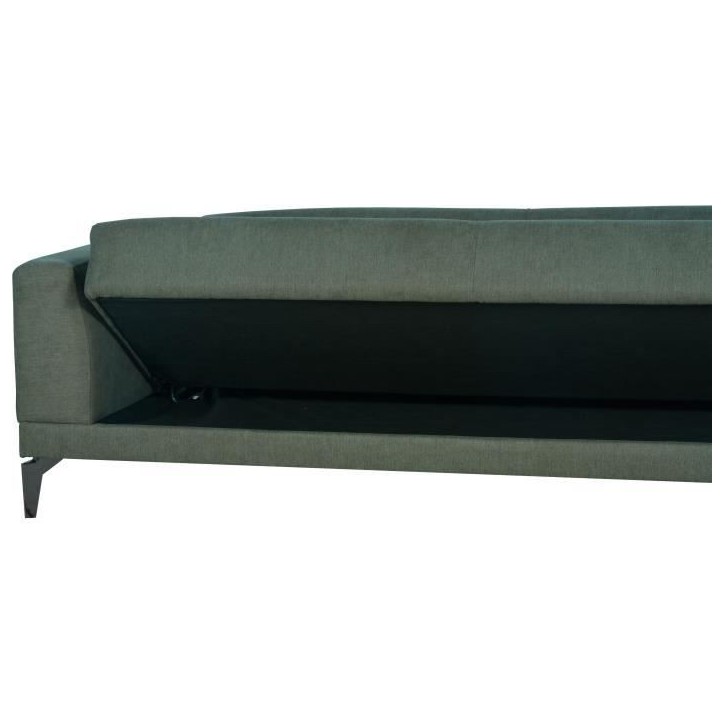 Canapé convertible 3 places - HENRY - Tissu vert foncé - 3 coussins - coffre de rangement - 234 x 85 x 84 cm Canapé convertible 3 places - HENRY - Tissu vert foncé - 3 coussins - coffre de rangement - 234 x 85 x 84 cm