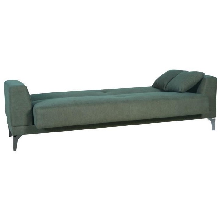 Canapé convertible 3 places - HENRY - Tissu vert foncé - 3 coussins - coffre de rangement - 234 x 85 x 84 cm Canapé convertible 3 places - HENRY - Tissu vert foncé - 3 coussins - coffre de rangement - 234 x 85 x 84 cm