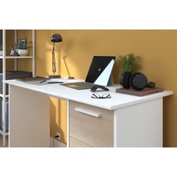 Bureau droit ESSENTIEL - 3 tiroirs - Décor chene et blanc - L 121,2 x