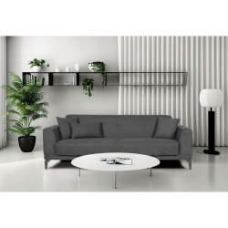 Canapé convertible 3 places - HENRY - Tissu gris clair - 3 coussins -