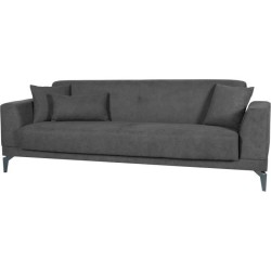 Canapé convertible 3 places - HENRY - Tissu gris clair - 3 coussins -