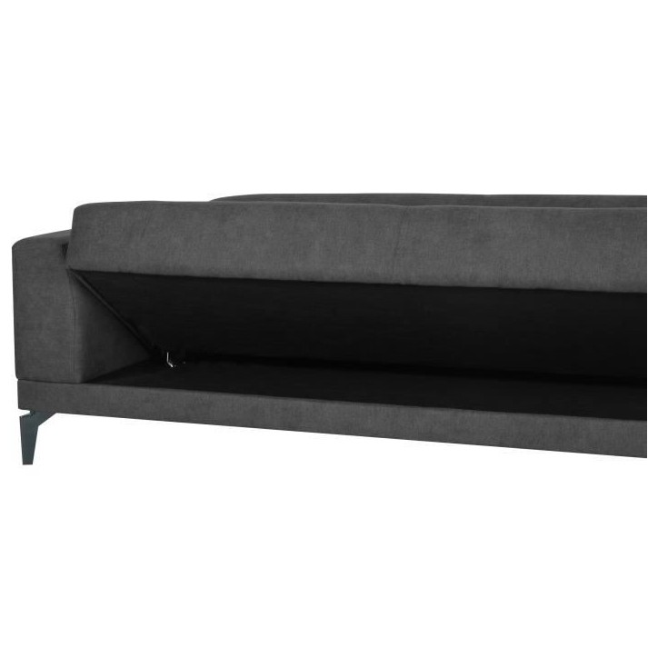 Canapé convertible 3 places - HENRY - Tissu gris clair - 3 coussins - coffre de rangement - 234 x 85 x 84 cm Canapé convertible 3 places - HENRY - Tissu gris clair - 3 coussins - coffre de rangement - 234 x 85 x 84 cm