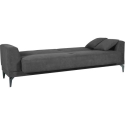 Canapé convertible 3 places - HENRY - Tissu gris clair - 3 coussins -