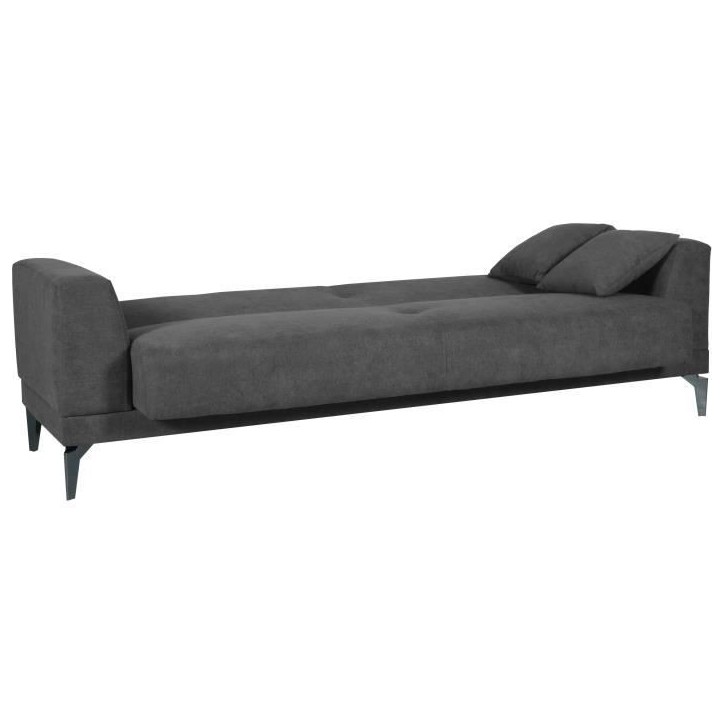 Canapé convertible 3 places - HENRY - Tissu gris clair - 3 coussins - coffre de rangement - 234 x 85 x 84 cm Canapé convertible 3 places - HENRY - Tissu gris clair - 3 coussins - coffre de rangement - 234 x 85 x 84 cm