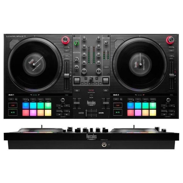 HERCULES DJCONTROL INPULSE T7 - Contrôleur DJ motorisé noir avec deux platines HERCULES DJCONTROL INPULSE T7 - Contrôleur DJ motorisé noir avec deux platines