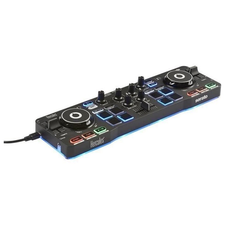 HERCULES DJ CONTROL STARLIGHT - Contrôleur DJ USB portatif - 2 pistes - 8 pads - Carte son intégrée - Serato DJ Lite inclus HERCULES DJ CONTROL STARLIGHT - Contrôleur DJ USB portatif - 2 pistes - 8 pads - Carte son intégrée - Serato DJ Lite inclus