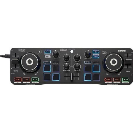 HERCULES DJ CONTROL STARLIGHT - Contrôleur DJ USB portatif - 2 pistes - 8 pads - Carte son intégrée - Serato DJ Lite inclus