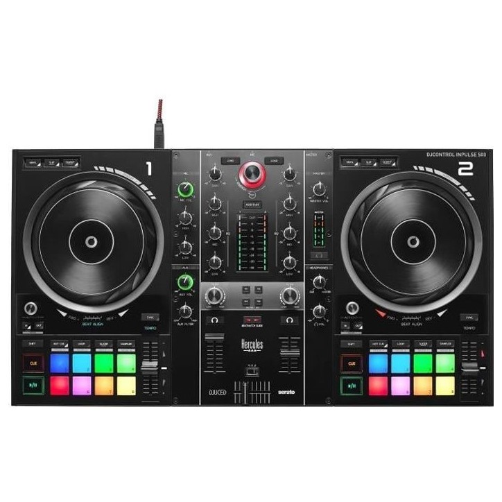 HERCULES DJCONTROL INPULSE 500 - Contrôleur DJ - Interface audio et mixeur hardware intégrés - 16 pads rétroéclaires (RGB) HERCULES DJCONTROL INPULSE 500 - Contrôleur DJ - Interface audio et mixeur hardware intégrés - 16 pads rétroéclaires (RGB)