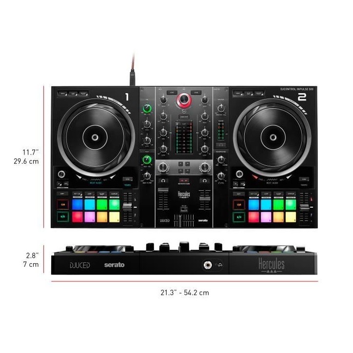 HERCULES DJCONTROL INPULSE 500 - Contrôleur DJ - Interface audio et mixeur hardware intégrés - 16 pads rétroéclaires (RGB) HERCULES DJCONTROL INPULSE 500 - Contrôleur DJ - Interface audio et mixeur hardware intégrés - 16 pads rétroéclaires (RGB)