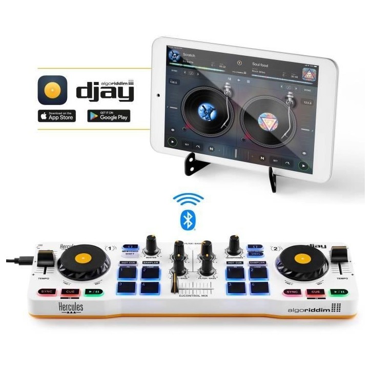 HERCULES DJ CONTROL MIX - Contrôleur DJ Bluetooth pour Smartphone (iOS et Android) - App djay - 2 voies HERCULES DJ CONTROL MIX - Contrôleur DJ Bluetooth pour Smartphone (iOS et Android) - App djay - 2 voies