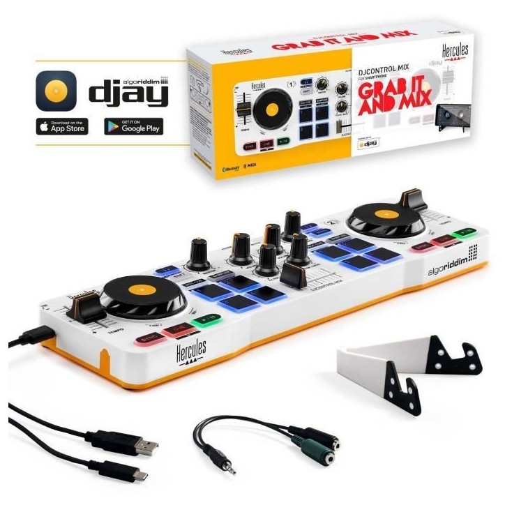HERCULES DJ CONTROL MIX - Contrôleur DJ Bluetooth pour Smartphone (iOS et Android) - App djay - 2 voies HERCULES DJ CONTROL MIX - Contrôleur DJ Bluetooth pour Smartphone (iOS et Android) - App djay - 2 voies