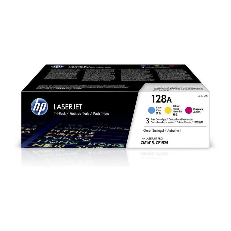 HP 128A Pack de 3 cartouches de toner trois couleurs authentiques (CF3 HP 128A Pack de 3 cartouches de toner trois couleurs authentiques (CF3