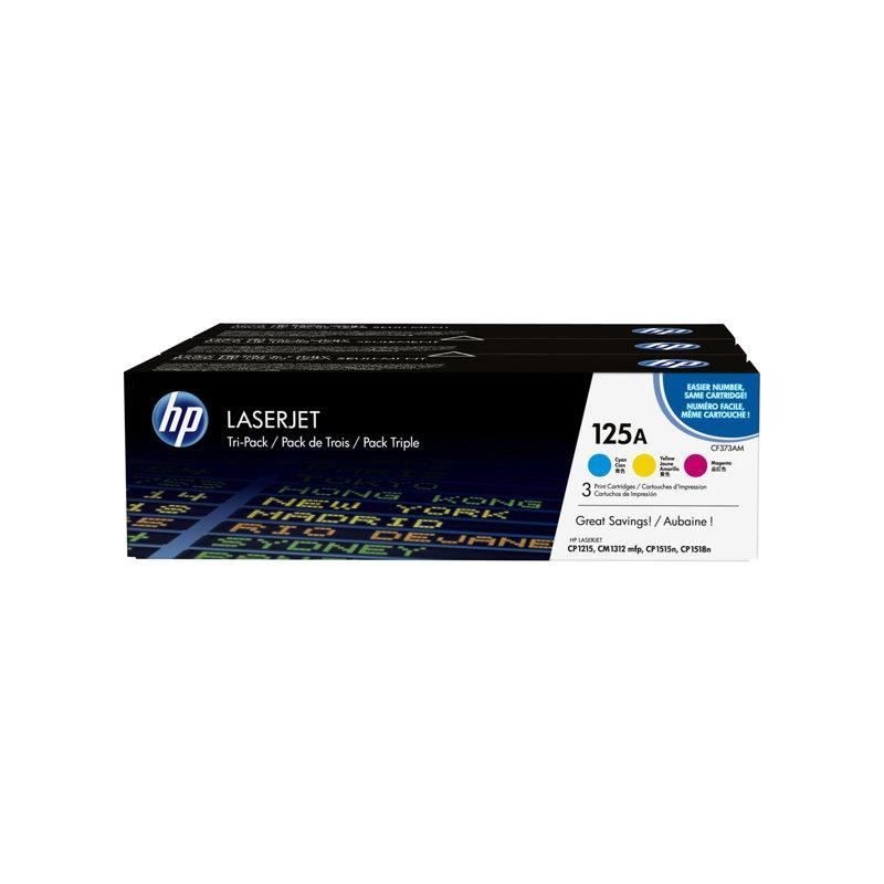 HP 125A Pack de 3 cartouches de toner cyan, jaune et magenta authentiq HP 125A Pack de 3 cartouches de toner cyan, jaune et magenta authentiq