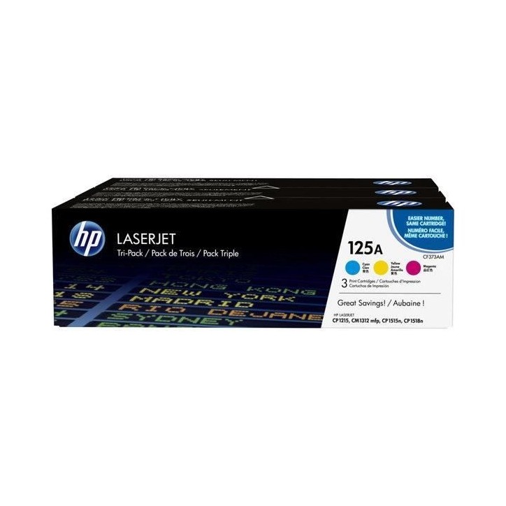 HP 125A Pack de 3 cartouches de toner cyan, jaune et magenta authentiques (CF373AM) pour Color LJ HP 125A Pack de 3 cartouches de toner cyan, jaune et magenta authentiques (CF373AM) pour Color LJ