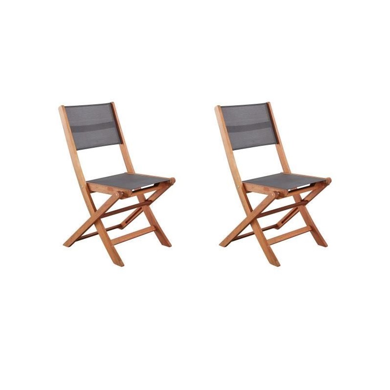 Lot de 2 chaises de jardin en bois d'acacia FSC et assise textilene - Lot de 2 chaises de jardin en bois d'acacia FSC et assise textilene -
