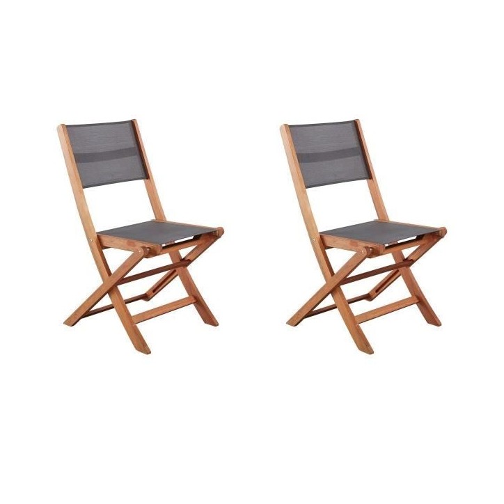 Lot de 2 chaises de jardin en bois d'acacia FSC et assise textilene - 50 x 57 x 90 cm - Gris Lot de 2 chaises de jardin en bois d'acacia FSC et assise textilene - 50 x 57 x 90 cm - Gris