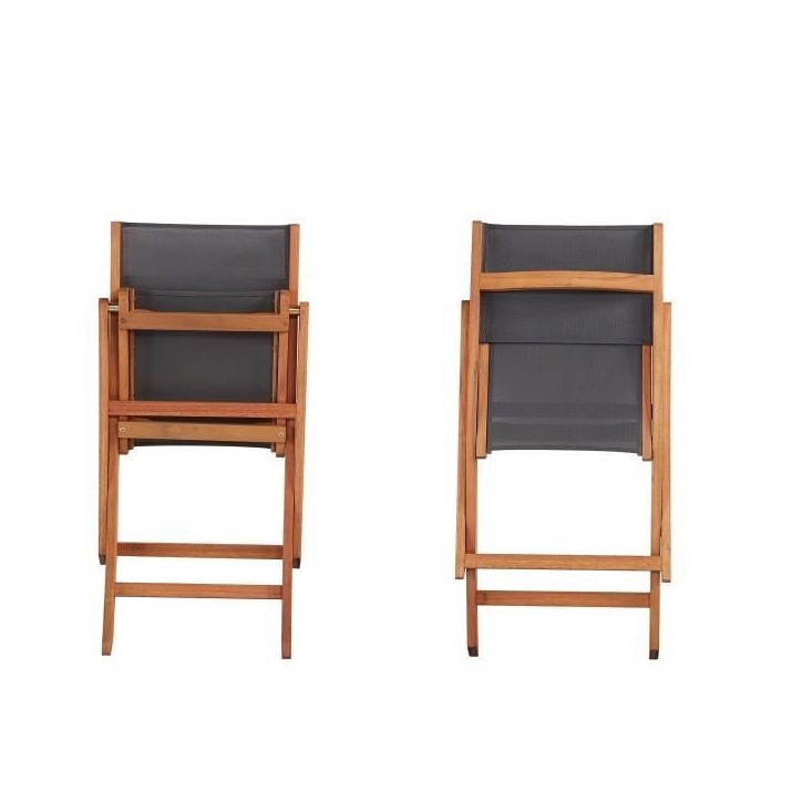 Lot de 2 chaises de jardin en bois d'acacia FSC et assise textilene - 50 x 57 x 90 cm - Gris Lot de 2 chaises de jardin en bois d'acacia FSC et assise textilene - 50 x 57 x 90 cm - Gris
