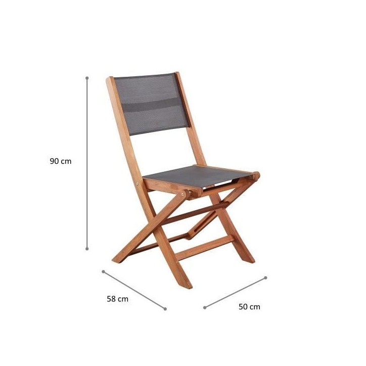 Lot de 2 chaises de jardin en bois d'acacia FSC et assise textilene - 50 x 57 x 90 cm - Gris Lot de 2 chaises de jardin en bois d'acacia FSC et assise textilene - 50 x 57 x 90 cm - Gris