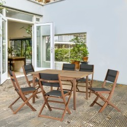 Lot de 2 chaises de jardin en bois d'acacia FSC et assise textilene -