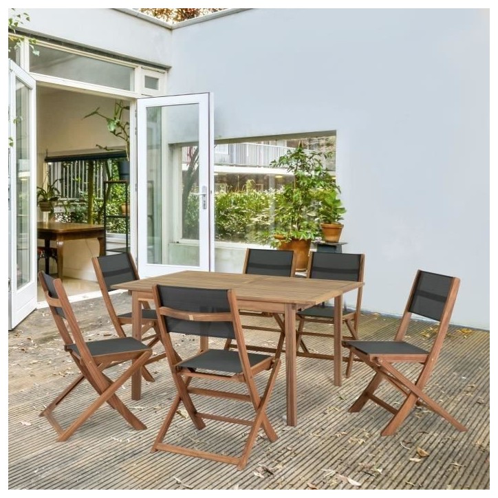 Lot de 2 chaises de jardin en bois d'acacia FSC et assise textilene - 50 x 57 x 90 cm - Gris Lot de 2 chaises de jardin en bois d'acacia FSC et assise textilene - 50 x 57 x 90 cm - Gris