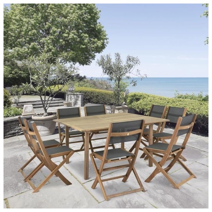 Lot de 2 chaises de jardin en bois d'acacia FSC et assise textilene - 50 x 57 x 90 cm - Gris Lot de 2 chaises de jardin en bois d'acacia FSC et assise textilene - 50 x 57 x 90 cm - Gris
