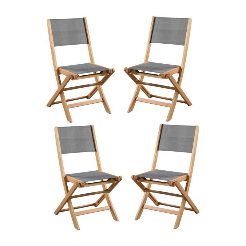 Lot de 4 chaises de jardin en bois d'acacia FSC et assise textilene - Lot de 4 chaises de jardin en bois d'acacia FSC et assise textilene -