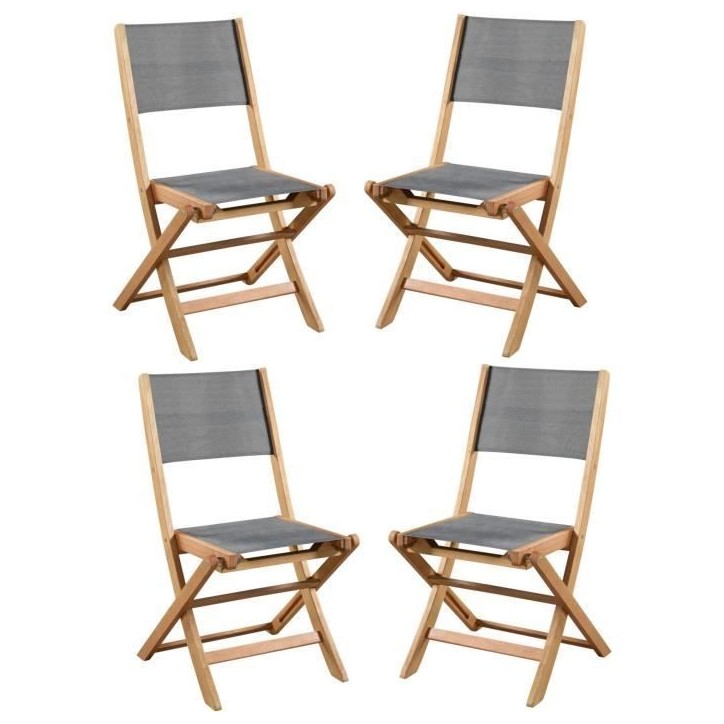 Lot de 4 chaises de jardin en bois d'acacia FSC et assise textilene - 50 x 57 x 90 cm - Gris Lot de 4 chaises de jardin en bois d'acacia FSC et assise textilene - 50 x 57 x 90 cm - Gris