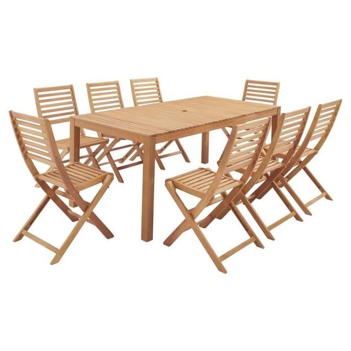 Salon de jardin en bois eucalyptus FSC 8 personnes - Table 180 x 90 cm + 8 chaises pliantes Salon de jardin en bois eucalyptus FSC 8 personnes - Table 180 x 90 cm + 8 chaises pliantes
