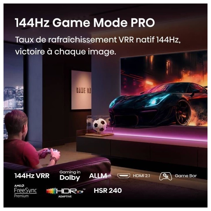 Hisense 55E7Q Pro - TV QLED 55 (139 cm) - 4K UHD 3840x2160 - 144 Hz - HDR10+ - TV connecté - 4xHDMI 2.1 - WiFi