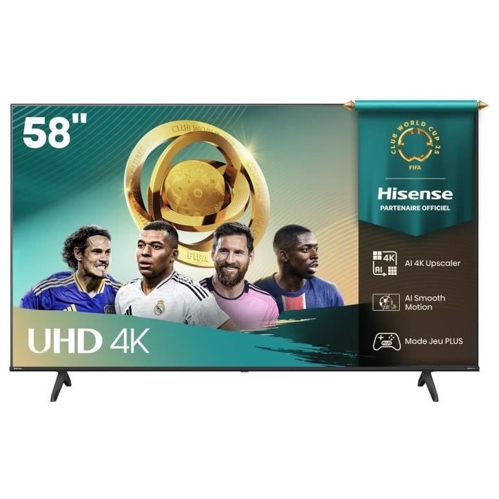 Hisense 58A6Q - TV LED 55 (139 cm) - 4K UHD 3840x2160 - HDR10+ - TV connecté - 4xHDMI 2.1 - WiFi Hisense 58A6Q - TV LED 55 (139 cm) - 4K UHD 3840x2160 - HDR10+ - TV connecté - 4xHDMI 2.1 - WiFi