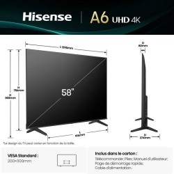Hisense 58A6Q - TV LED 55 (139 cm) - 4K UHD 3840x2160 - HDR10+ - TV co