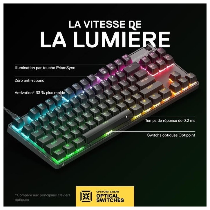 Clavier Gaming - AZERTY - STEELSERIES - Apex 9 TKL FR - Sans Pavé Numérique - Rétroéclairé - Noir Clavier Gaming - AZERTY - STEELSERIES - Apex 9 TKL FR - Sans Pavé Numérique - Rétroéclairé - Noir