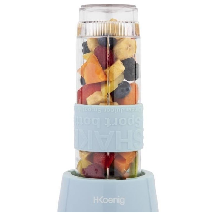 Mini blender - H.KoeNIG - SMOO16 - 300 W - 570 mL - Bleu pastel - 2 gourdes incluses - Sans BPA