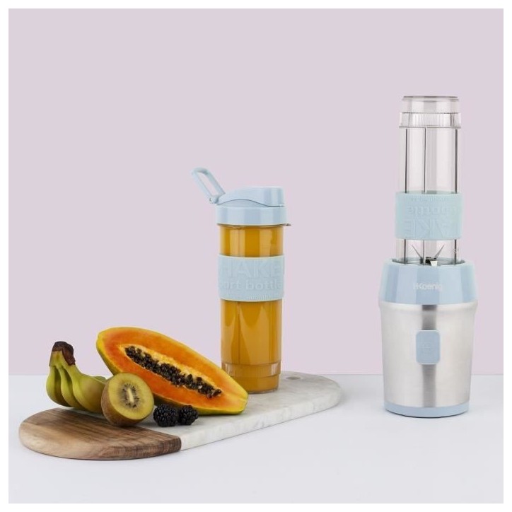 Mini blender - H.KoeNIG - SMOO16 - 300 W - 570 mL - Bleu pastel - 2 gourdes incluses - Sans BPA