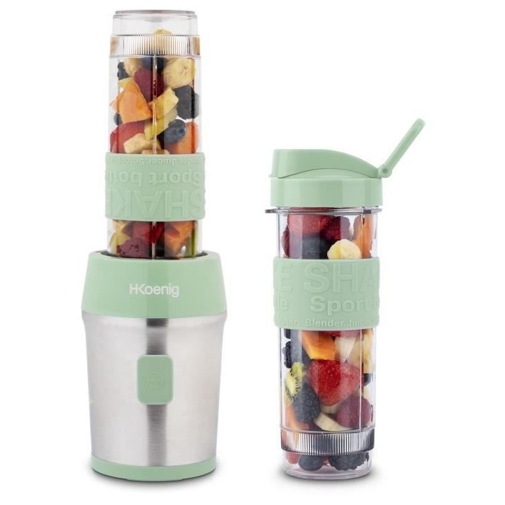 Mini blender - H.KoeNIG - SMOO18 - 300 W - 570 mL - Vert pastel - 2 gourdes incluses - Sans BPA