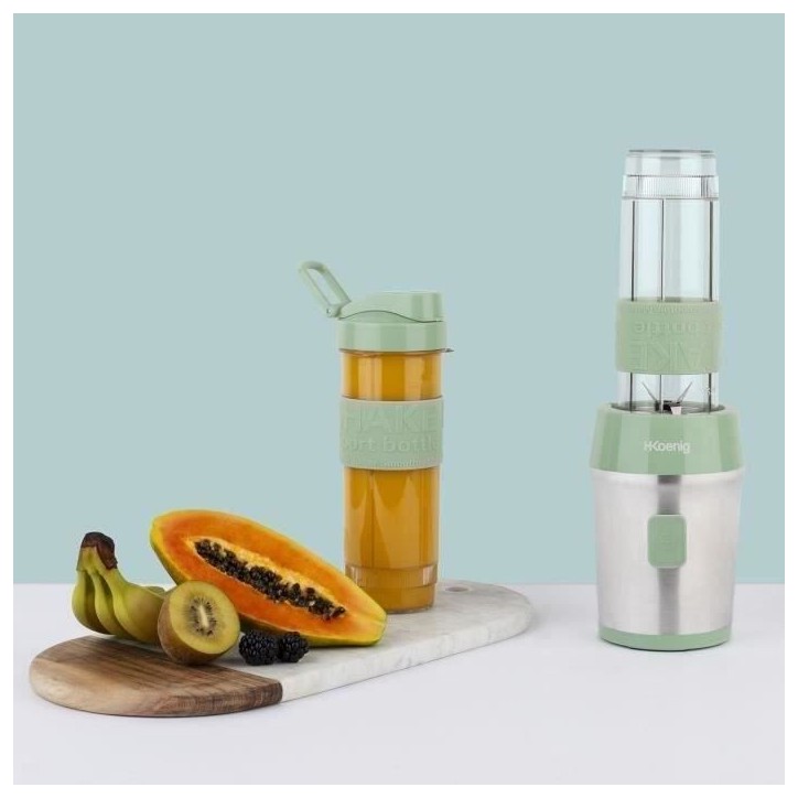 Mini blender - H.KoeNIG - SMOO18 - 300 W - 570 mL - Vert pastel - 2 gourdes incluses - Sans BPA